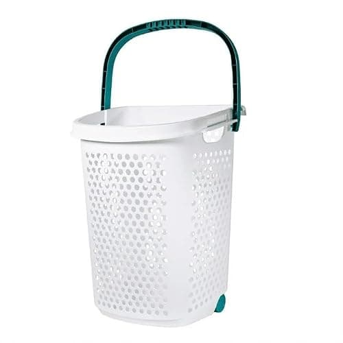 pomiler Plastic Rolling Laundry Basket Hamper Portable 2 Bushel Laundry with Pop-up Handle for Clothes, Bedroom, and Storage, White thumbnail 5