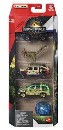 Jurassic World Matchbox Dinosaur Vehicle Collection, Die-Cast Cars and Figures 5 Packs, Bundle of 4, 20 Vehicles, JGL60-956B thumbnail 3