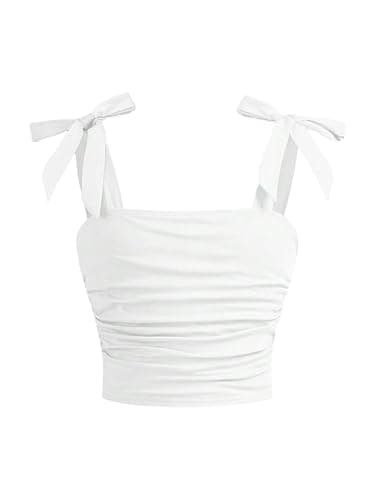 SOLY HUX Girl's Square Neck Crop Tank Top Sleeveless Bow Tie Camisole Ruched Cute Clothes - Image 1