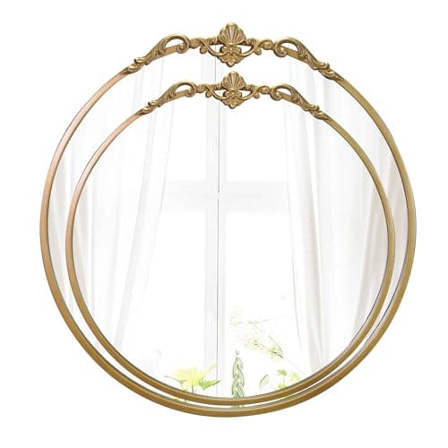 LOVNAHO Vintage Round Wall Mirror, 19 Inch Gold Frame, Baroque Arched Decorative Vanity Mirror for Bathroom, Bedroom, Hallway (Antique Gold, 19x18) thumbnail 10