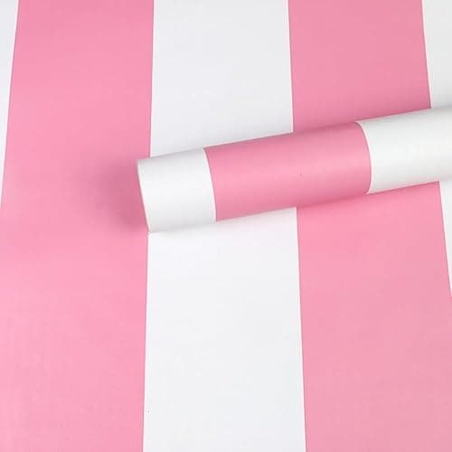 Pink and White Stripes Peel & Stick Shelf Liner Removable Contact Paper Wallpaper for Drawer Cabinet Nursery Decor 17.7" x 117" - 17.7"W x 117"L thumbnail 3