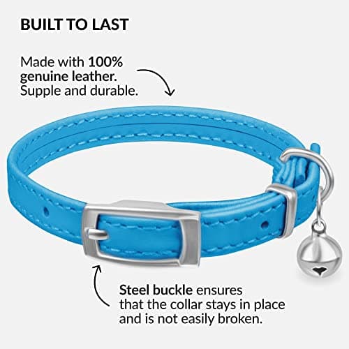 CollarDirect Leather Cat Collar with Removable Bell – Safety Elastic Strap (Breakaway Alternative) – Kitten Collar for Small & Big Boy & Girl Cats thumbnail 2