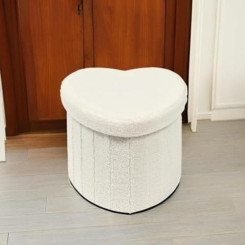 B FSOBEIIALEO Storage Ottoman Cube, Heart Shaped Ottomans with Storage Foot Stool Footrest for Lving Room, Boucle Ottoman Seat for Dorm Room,Faux Teddy Fur, White 15"x15"x15" thumbnail 5
