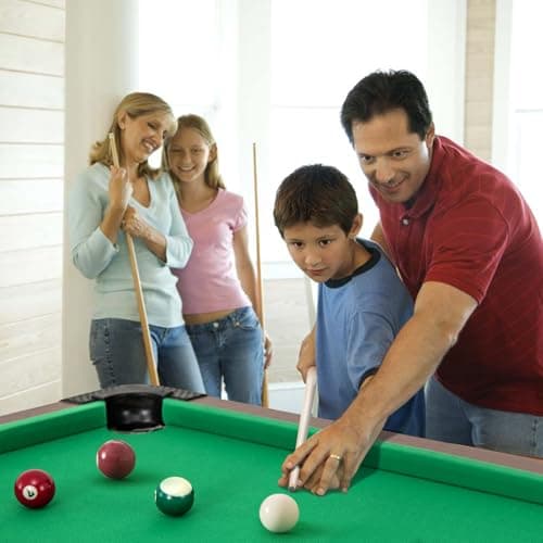 GYMAX Pool Table, 48 Inch Wooden Billiard Tables with 16 Balls, 2 Cue Sticks, 2 Chalks and Brush, Snooker Table Mini Pool Table for Kids, Family, Party (Green) thumbnail 3