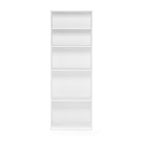 Furinno JAYA Book Shelf, 5-Tier Bookshelf, Bookcase with Adjustable Shelves, 9.5 x 24.5 x 71.2, for Organization and Storage, for Living Room, Bedroom, Home Office, White thumbnail 9