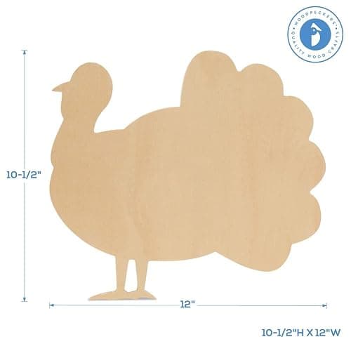 Classic Wood Turkey Cutout 12 inch, Pack of 1 Unfinished Wooden Cutouts for Crafting, and DIY Thanksgiving Party Decorations, by Woodpeckers thumbnail 2