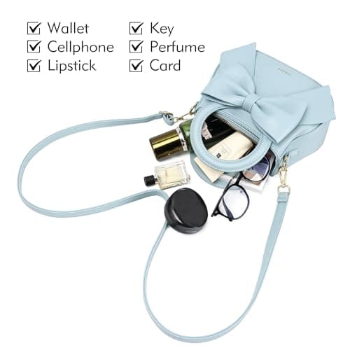 Small Purses for Women Crossbody Bag, Vegan Leather Crossbody Purses and Handbags with Top Carry Handle and Cute Bow Knot(Blue) thumbnail 4