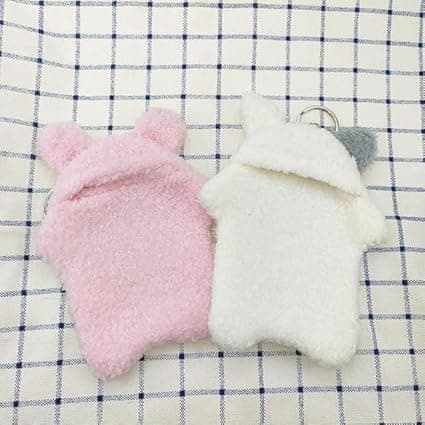 2Pcs Cute Plush Photocard Holder with Keychain, Cartoon Rabbit Cat Photo Sleeve Cartoon Plush Photo Sleeve Protective Case Photo Albums, Frames Accessories (Pink+White) thumbnail 4