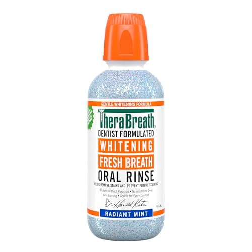 TheraBreath Whitening Oral Rinse Mouthwash, Radiant Mint 473ml - Whitens Teeth, Helps Remove Stains, Alcohol-Free, Non Burning, No Peroxide, No Dyes - Ideal for Daily Oral Care - Image 1