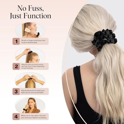 Kitsch Satin Scrunchies for Women - No Crease, Frizz Control | Softer Than Silk Scrunchies Gentle On Hair Scrunchies for All Hair Types | Stylish Hair Accessories College Essentials - Black, 5pcs thumbnail 6
