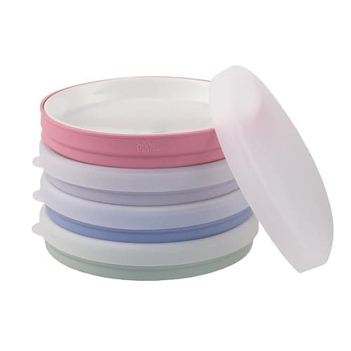 Elk and Friends Kids 7.8” Porcelain White Plates with Silicone Sleeves + Lids | Suitable for Babies/Toddlers | Microwave & Dishwasher Safe | Non Slip Dinnerware | Snack Dishes | 4 Pack - Image 1