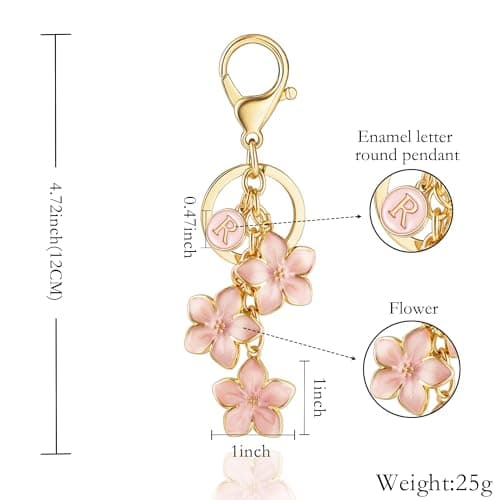 XGALBLA Big Flower Keychain, Enameled Cute Pink Flower Initial Letter R Keychain for Women, Bag Charms for Handbags Purse Accessories(Pink R) thumbnail 2