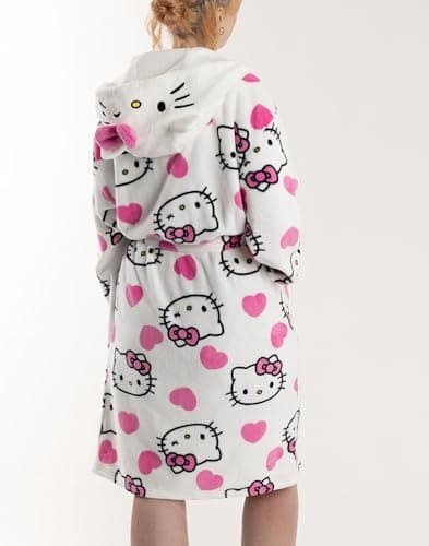 Hello Kitty Womens White Hooded Bathrobe | Cosy Fleece Loungewear with Pink Accents & Long Sleeves | Cartoon Character Design | Perfect for Relaxing Days Merch - L-XL thumbnail 3