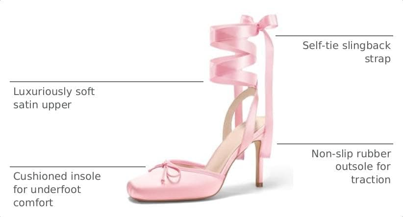 ⭐️Coutgo Womens Ballet High Heels Satin Closed Square Toe Ballerina Heels Lace Up Bow Pumps Prom Shoes thumbnail 3