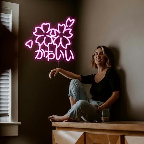JLEWUINH Kawaii かわいいLed Neon Light Sign Japanese Cherry Blossoms Light Up Wall Decor Sign Girls' Room Decoration Birthday Party Christmas Neon Sakura Light (Pink) thumbnail 6