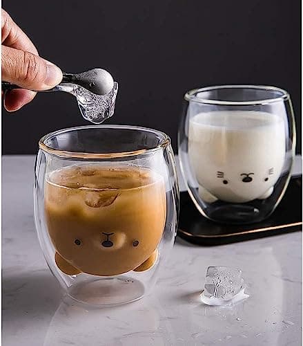 Binoster Bear Cute Mugs Kawaii Double Wall Glass Coffee Tea Mill Yogurt Cup Funny Novelty Gift for Women Her Friends Office Birthday Christmas thumbnail 7