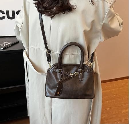 Base'ic Women’s Vintage Style Vegan Leather Crossbody Bag – Multi-Compartment Tote with Adjustable Strap & Belt Detail thumbnail 4