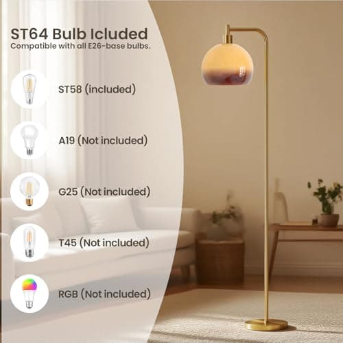URLIGHTS Glass Floor Lamp,67" Modern Standing Lamp with Sunset Grapefruit Glass Lampshade Metal Pole for Living Room, Bedroom, Office - Heavy Base,Pedal Switch (Include Bulb)(Gradient) thumbnail 7