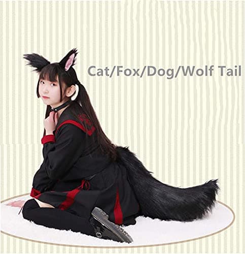 Fxaelian Faux Fur Animal Big Tail Fox Cat Dog Wolf Tail Set Halloween Cosplay Party Costume Accessory thumbnail 4