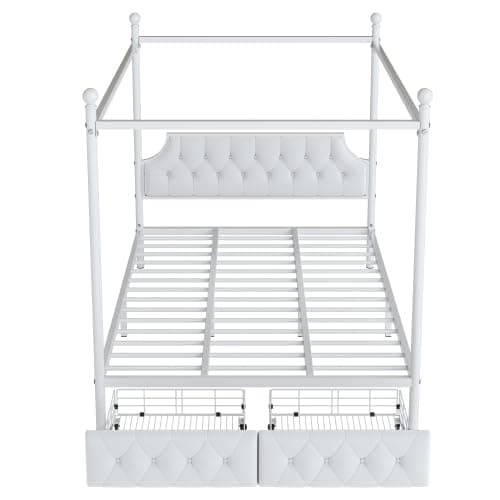 CITYLIGHT Metal Canopy Platform Bed with Upholstered Headboard, Queen Size Canopy Bed with 2 Storage Drawers (Metal, White) - White Metal - Queen thumbnail 6