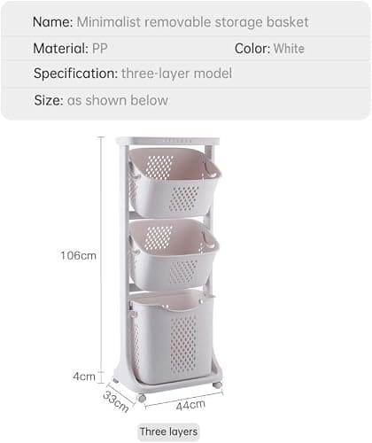 bretoes Manskskim Bathroom Laundry Basket 3 Layer Clothes Storage Basket Household Kitchen Shelf Fruit Stand Bathroom Simple Storage Shelf with Wheels thumbnail 3