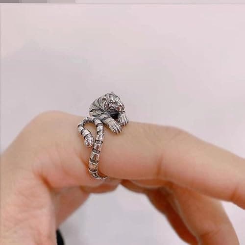 Yocoyee Unique Punk Lizard Tiger Ring for Men Vintage Thai Silver Vivid Animal Opening Adjustable Ring-Tiger thumbnail 4