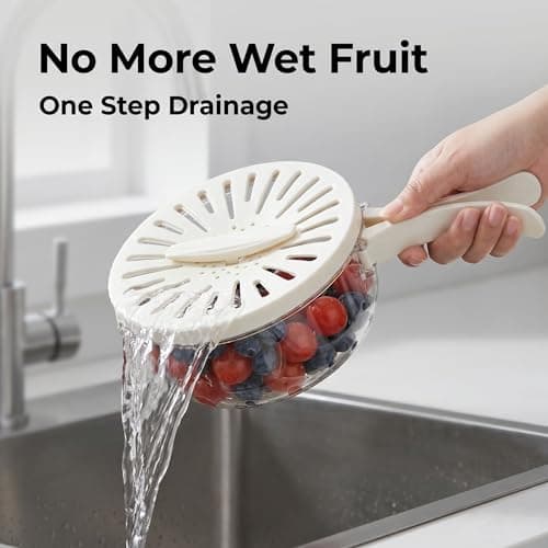 Multifunctional Fruit Washing Bowl with Strainer,2 in 1 Drain basket and Fruit Strainer Container with Lid,Fruit Washer Bowl for Kitchen,Fridge,Picnic & Camping(1QT) thumbnail 2