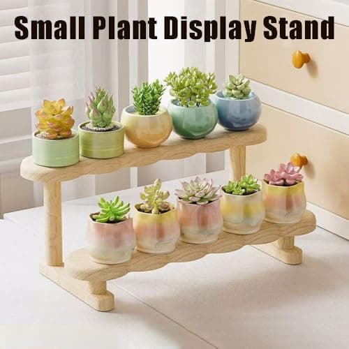 OULIGET Double Deck Wooden Display Riser Stand, Minifigures Doll Model Organizer Stand,Small Plant Perfume Jewelry Storage Rack for Desktop Window Sill Bar thumbnail 4