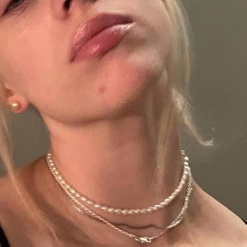 Pearl Necklace for Women and Girls, Handmade 14” Choker with Tiny White Freshwater Pearls, Silver Clasp, and 3” Adjustable Chain, Cute Trendy Layered Necklaces thumbnail 3