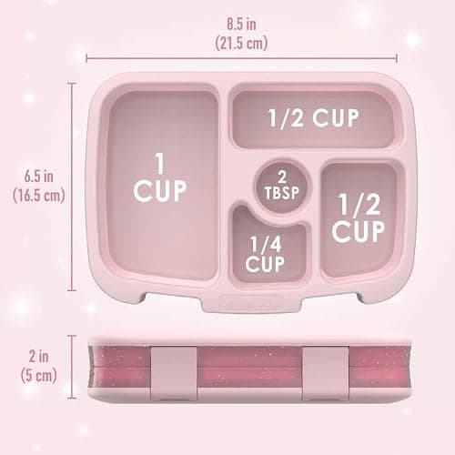 Bentgo Kids 5-Compartment Lunch Box - Glitter Design for School, Ideal for Ages 3-7, Leak-Proof, Drop-Proof, Dishwasher Safe, & Made with PFAS & BPA-Free Materials (Glitter Edition - Petal Pink) - Glitter Edition - Petal Pink thumbnail 3