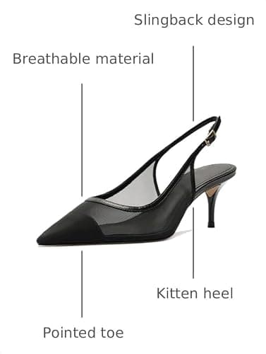 epiluta Mesh Kitten Heels for Women Slingback Design with Pointed Toe Breathable and Stylish Elegant Low Heel for Comfort thumbnail 3