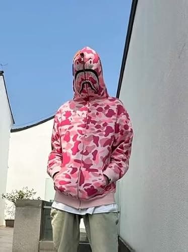 RICK TOP ONE Unisex Camouflage Hoodie with Shark Embroidery, Full Zip, Lightweight Couple sweatshirts heavyweight hoodie thumbnail 5
