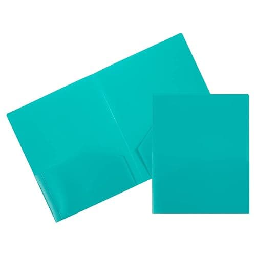 JAM PAPER Heavy Duty Plastic 2 Pocket Extra Tough School Folders - Teal Blue - 6/Pack - Image 1