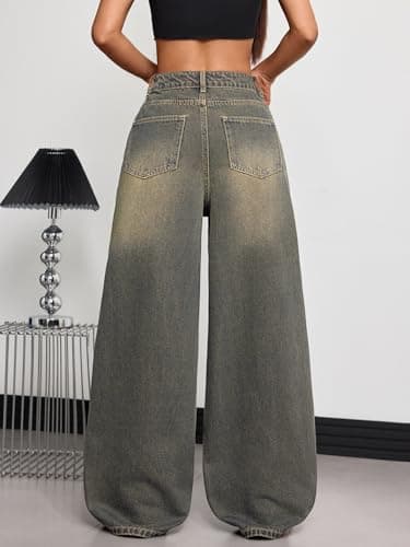 OYICAI Womens Baggy Jeans Wide Leg Denim Pants Y2k 90s Vintage Hip Hop Loose Long Trousers Streetwear High Waist Retro Casual 2000s Oversized Extreme Motion Jinco Skater,I23 Retro Blue,X-Large thumbnail 4