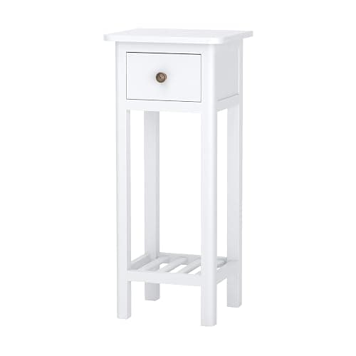 Giantex Tall End Table, Narrow Side Table with Drawer and Shelf, Acacia Wood Nightstand for Living Room, 2-Tier Bedside Table for Small Space, No Assembly, White - 1 - White thumbnail 8