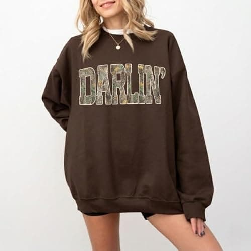 FITIN Unisex Darlin’ Camo Sweatshirt for Women – Western Country Graphic Crewneck Camouflage Southern Pullover thumbnail 3