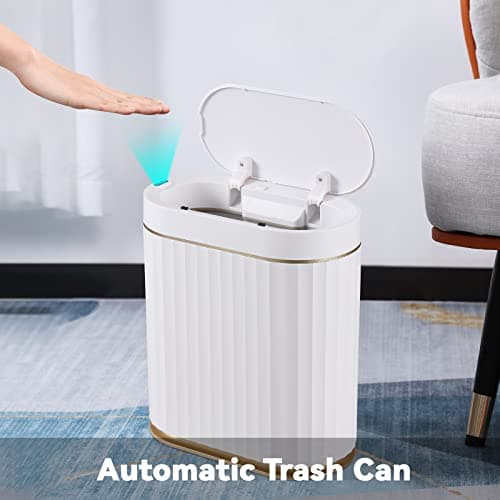 ELPHECO Bathroom Trash Can with Lid 2 Gallon Sensor Garbage Can, Automatic Trash Bin, Motion Sensor Trash Can, IPX5 Waterproof Plastic Wastebasket for Bathroom, Bedroom, Kitchen, Office, White Gold thumbnail 7