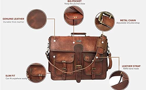 cuero Leather Messenger Bag for Men, 18 Inch Laptop Bag, Crossbody Bag Men, Vintage Handmade Leather Satchel Bag Men, Full Grain Business Briefcase Shoulder Bag for Office/Work/Travel - Dark Brown - 18 inch Large thumbnail 7