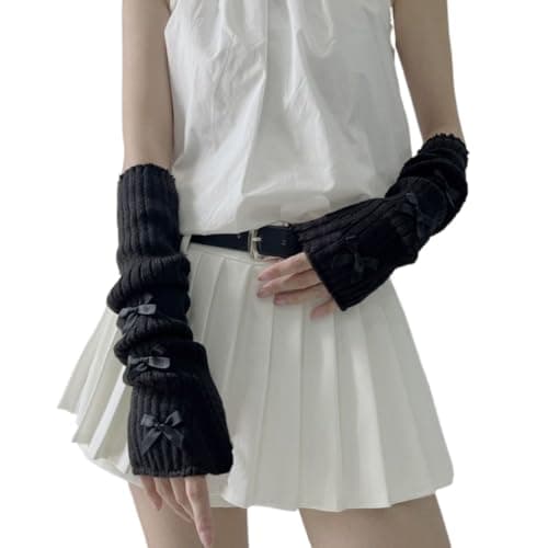 SimplCharm Women's Cute Y2K Arm Warmers Kawaii Knitted Arm Sleeve Gothic Punk Style Fingerless Sleeve for Women - Image 1