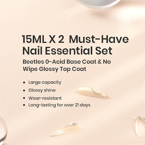 Beetles Gel Polish 2x15ML No Wipe Top and Base Coat Set - Shine Finish and Long Lasting Soak Off LED Nail Lamp Gel Base Top Coat Finish Nail Art Design Manicure for Girls thumbnail 7