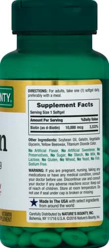 Nature's Bounty Biotin Hair Skin and Nails Vitamins, Supports Healthy Hair, Skin and Nails, 10,000 mcg, 120 Softgels (Pack of 2) thumbnail 12