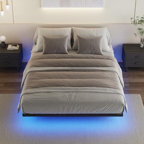 Ufurniture Floating Bed Frame Double Size with LED Light, Metal Platform Double Bed, No Box Spring Needed, Easy to Assemble thumbnail 8