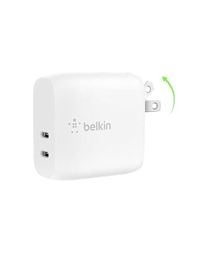 Belkin 40W Dual Port USB C Wall Charger Block - USB C Fast Charging for Apple iPhone, iPad, Samsung Galaxy Phone, & More - Programmable Power Supply Tech - Folding Prongs - White - Image 1