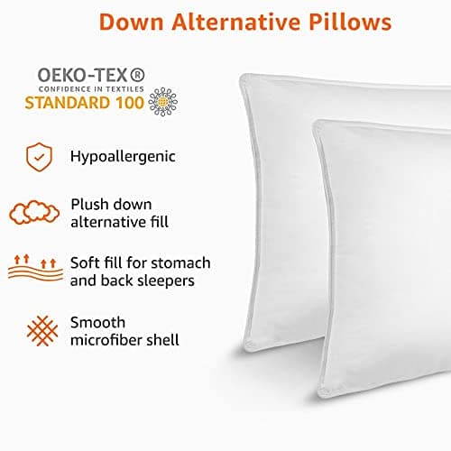 Amazon Basics Down Alternative Pillow for Back Side Sleepers, Medium Density, Standard Size, 26" x 20", 2-Pack, White thumbnail 9