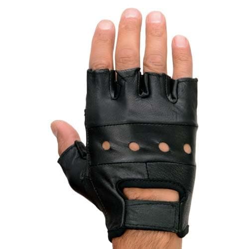 Milwaukee Leather SH216 Men's Black Leather Gel Padded Palm Fingerless Motorcycle Hand Gloves W/Breathable ‘Open Knuckle’ - Medium thumbnail 7