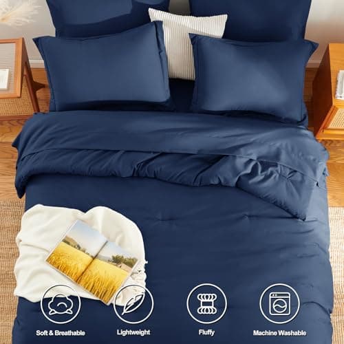 HIMEET Twin XL Comforter Sets - 5 Pieces Twin Extra Long Bed in a Bag for College Dorm, All Season Bed Set with Comforter for Girls and Boys, Flat Sheet, Fitted Sheet, Pillowcase & Sham, Navy Blue thumbnail 2