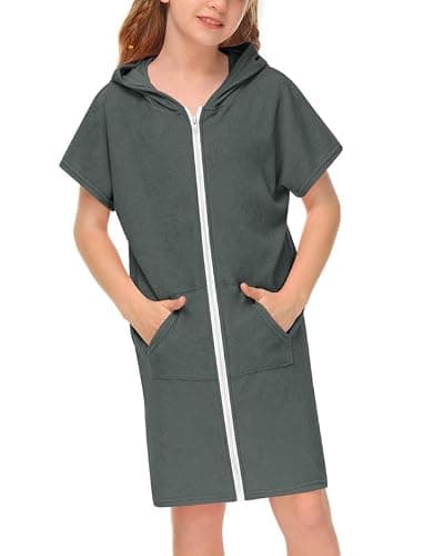 BesserBay Unisex Kid's Zip Up Terry Cover Ups Cozy Hooded Bathrobe with Pockets 3-14 Years - Image 1