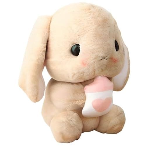 HOUPU Soft Toy - Sitting Lop Eared Rabbit, Easter White Rabbit Stuffed Bunny Animal with Carrot Soft Lovely Realistic Long-Eared Standing Pink Plush Toys (Brown-Milk Bottle,16.9in/43cm) thumbnail 8