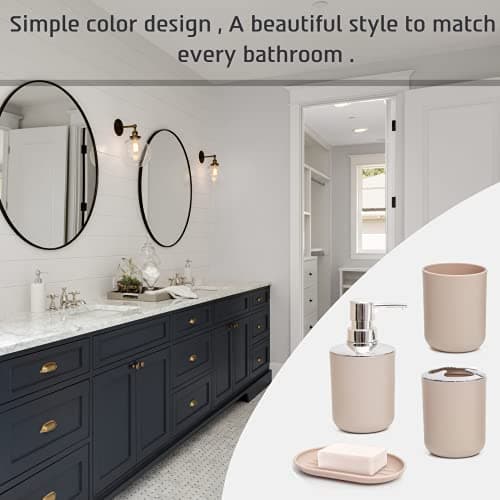 Moss & Stone 6 pcs Bathroom Accessories Set, Bathroom Decor Sets Includes Soap Dispenser, Toothbrush Holder, Toothbrush Cup, Soap Dish, A Bathroom Accessories Sets Complete (Beige) thumbnail 8