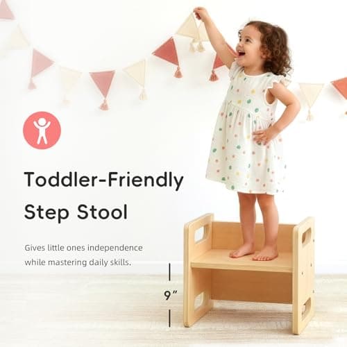 OOOK Montessori Weaning Table and Chair Set, Kids Activity Table and Chair Set with Fence for Read, Play Toys, Snack Time, Step Stool, 1-3 Year Old Kids Montessori Furniture thumbnail 4
